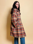 Over coat in lana tartan cammello e grigio