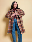 Over coat in lana tartan cammello e grigio