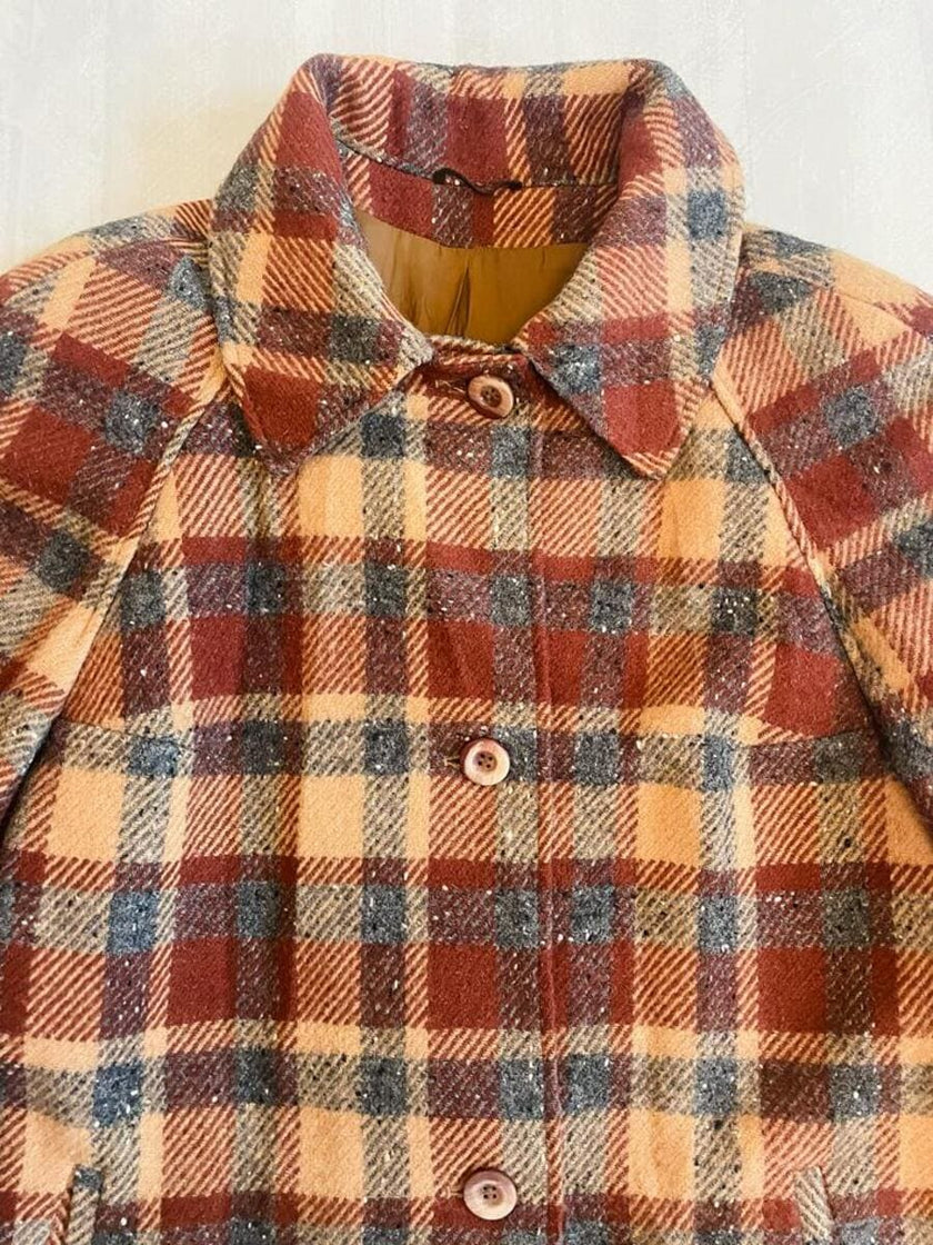 Over coat in lana tartan cammello e grigio