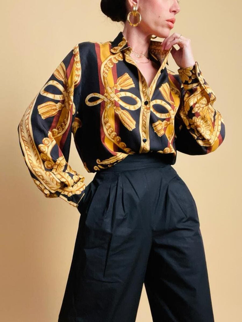 Pantalone a palazzo in cotone nero 