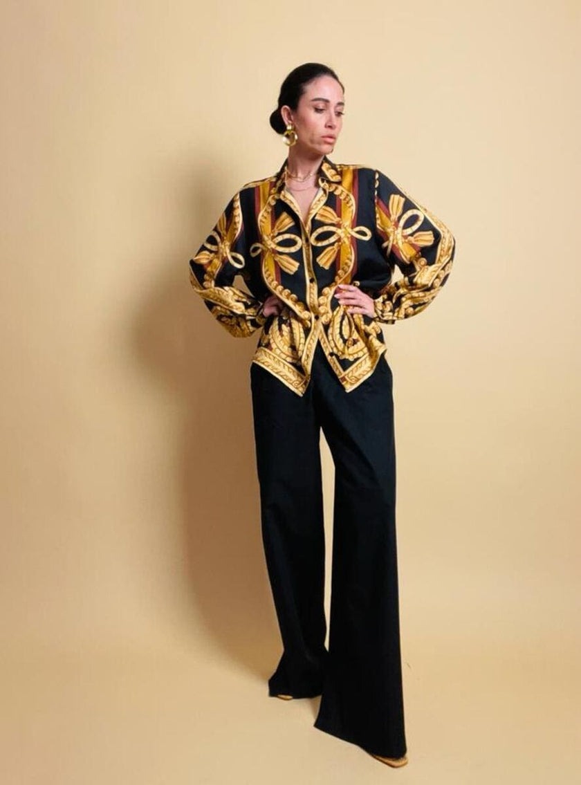 Pantalone a palazzo in cotone nero 