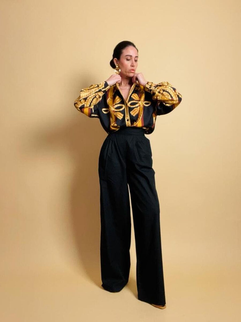 Pantalone a palazzo in cotone nero 