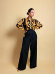 Pantalone a palazzo in cotone nero 