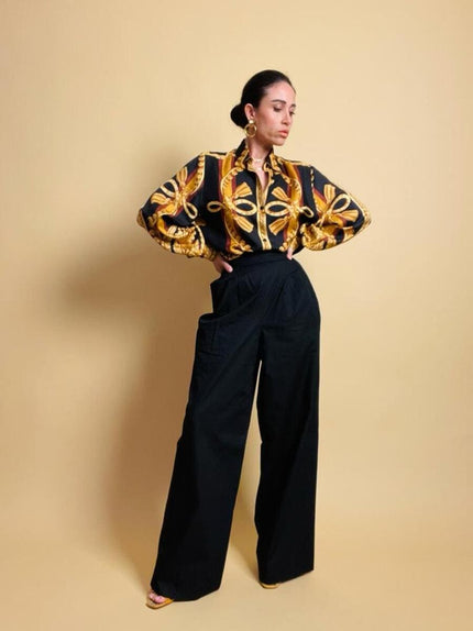 Pantalone a palazzo in cotone nero 