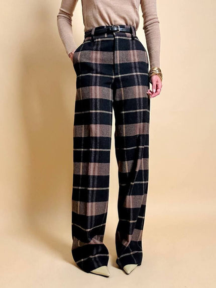 Pantalone a palazzo in flanella di lana fantasia check