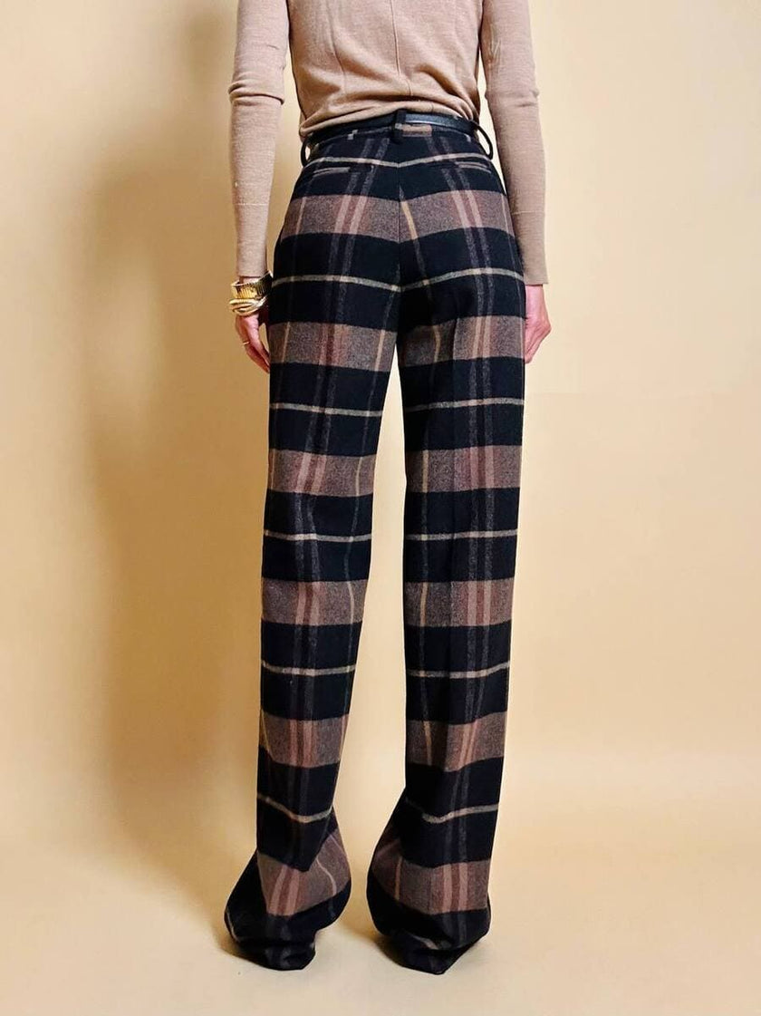 Pantalone a palazzo in flanella di lana fantasia check