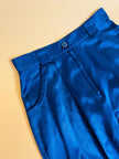Pantalone a vita alta in raso bluette