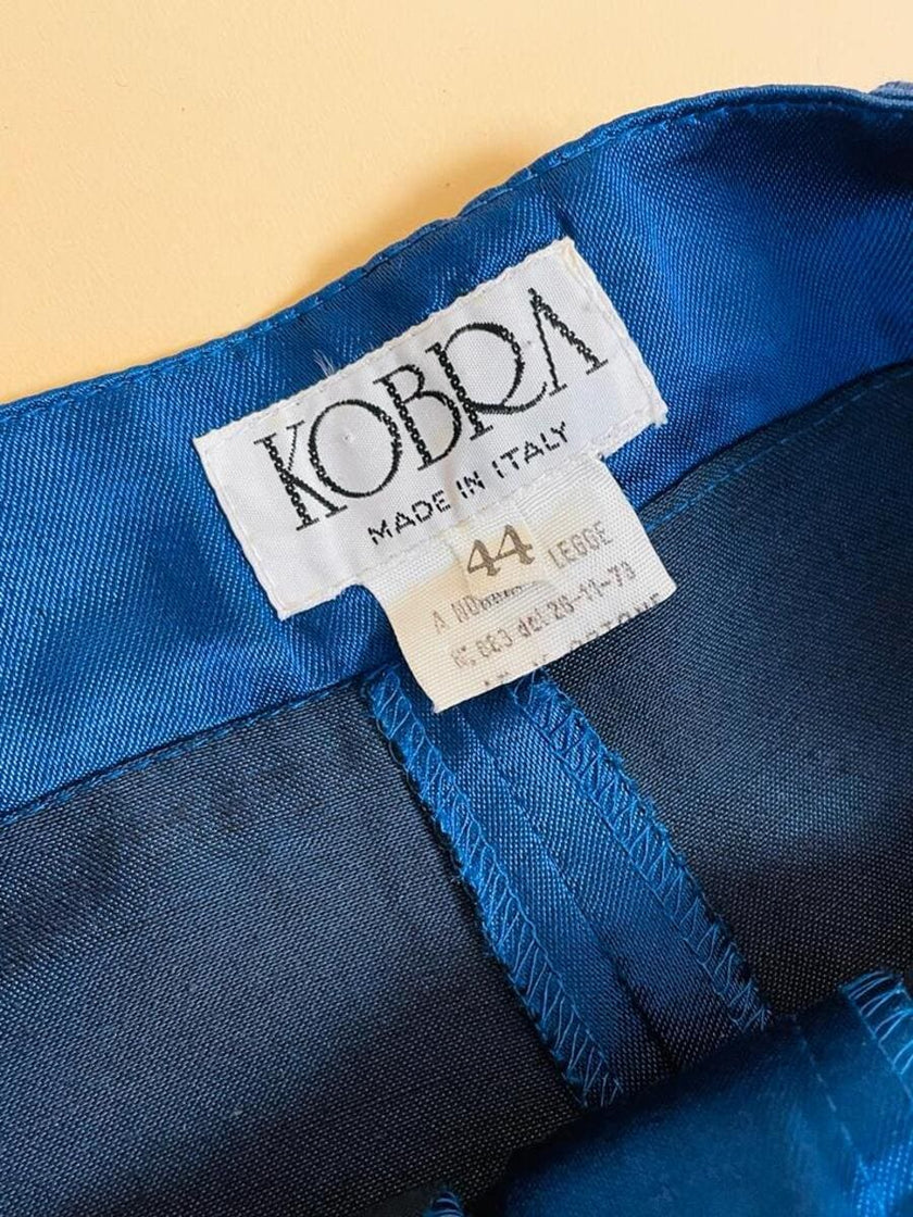Pantalone a vita alta in raso bluette