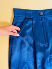 Pantalone a vita alta in raso bluette