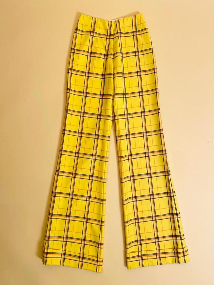 Pantalone a zampa fantasia tartan giallo scuolabus