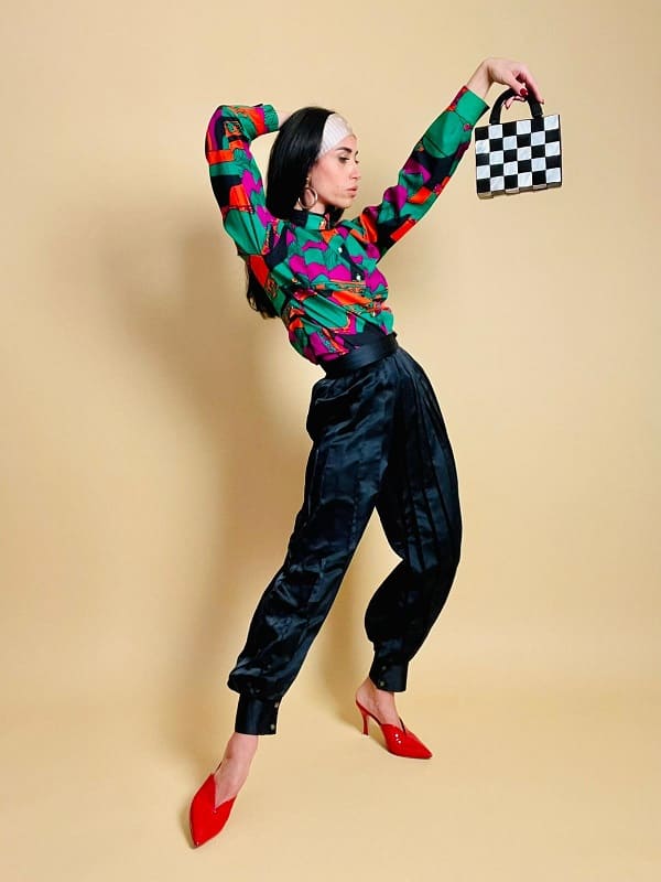 Harem pants in raso nero plissé