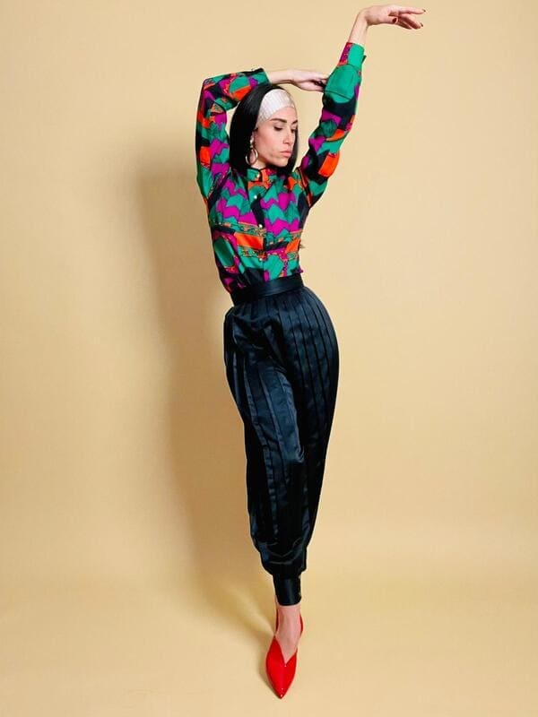 Harem pants in raso nero plissé
