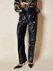 Pantalone in pelle nera con pinces “Oux follies d’Isabel”