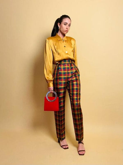 Pantalone in seta check Yves Saint Laurent