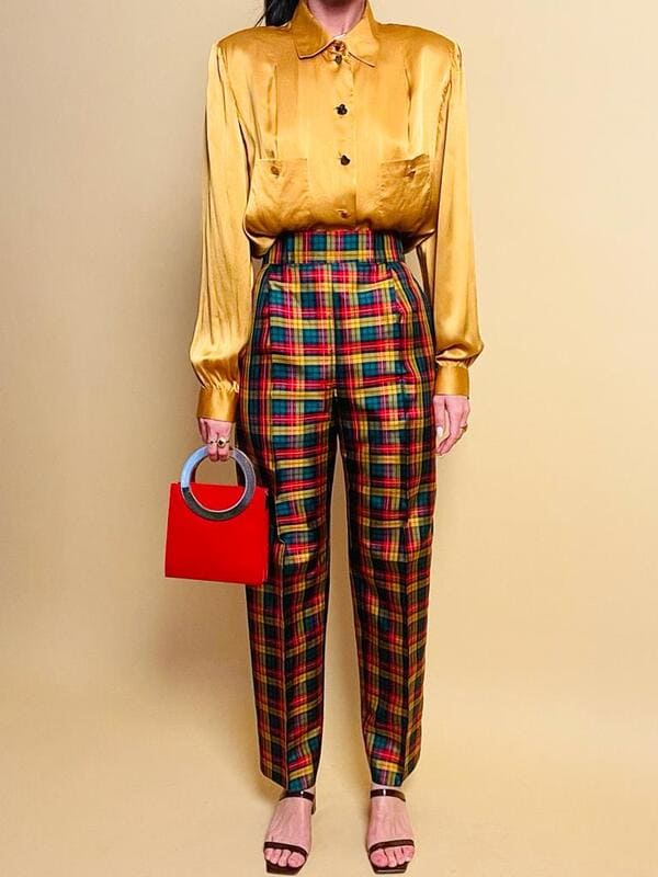 Pantalone in seta check Yves Saint Laurent