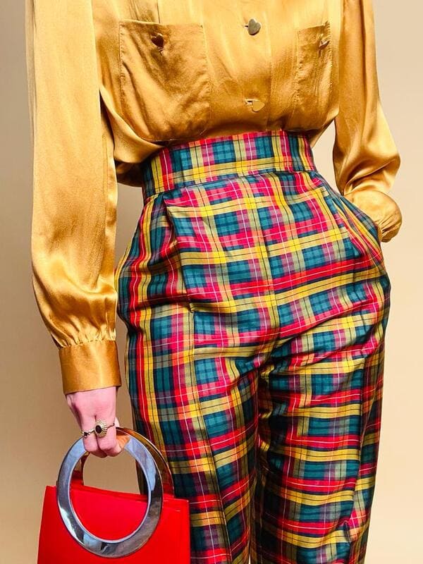 Pantalone in seta check Yves Saint Laurent