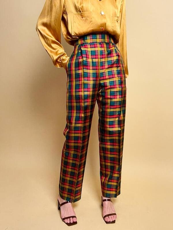 Pantalone in seta check Yves Saint Laurent
