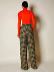 Pantalone a palazzo giallo e nero in lana bouclé fantasia pied de coque “Weili Zheng”
