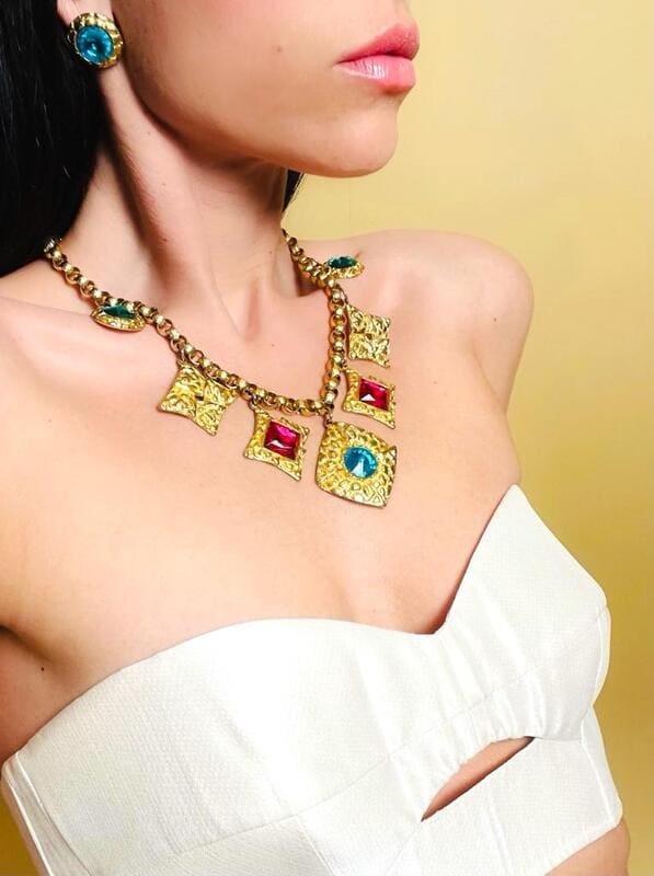 Parure oro con cristalli multicolor Carol Dauplaise