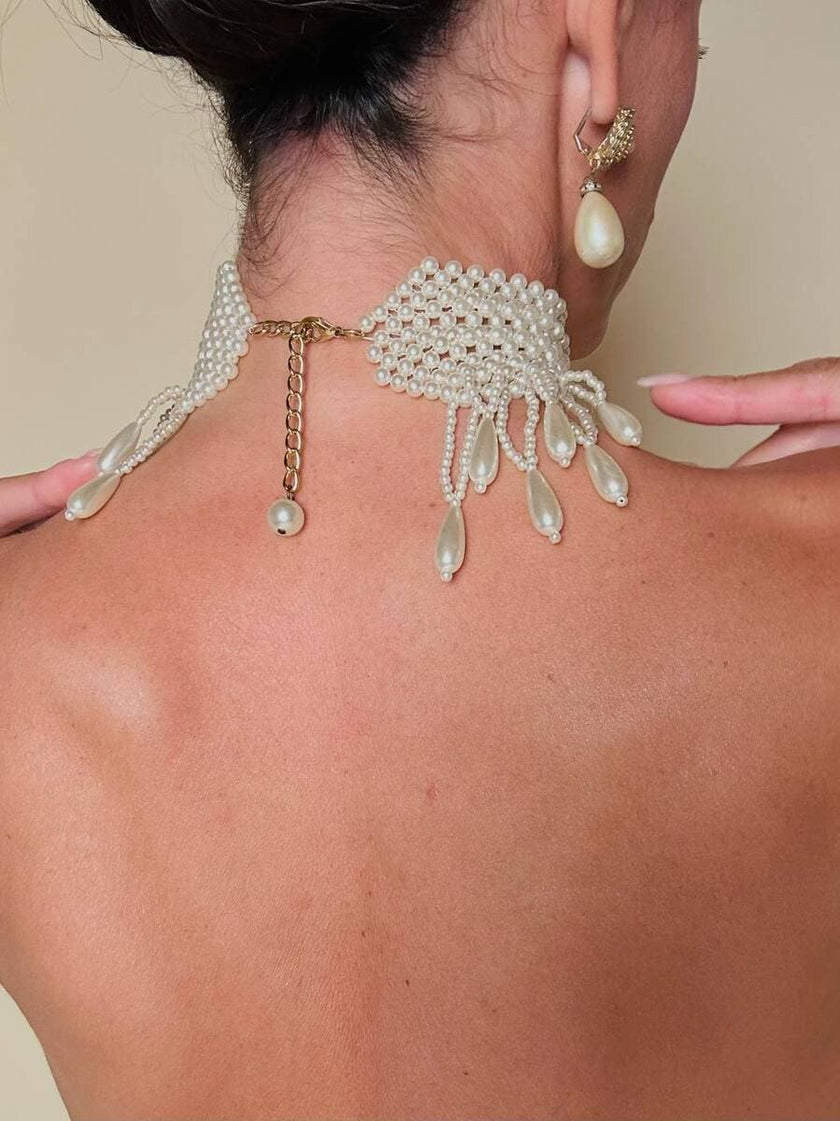 Maxi choker di perle bianche