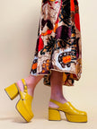Sabot con platform in pelle giallo senape