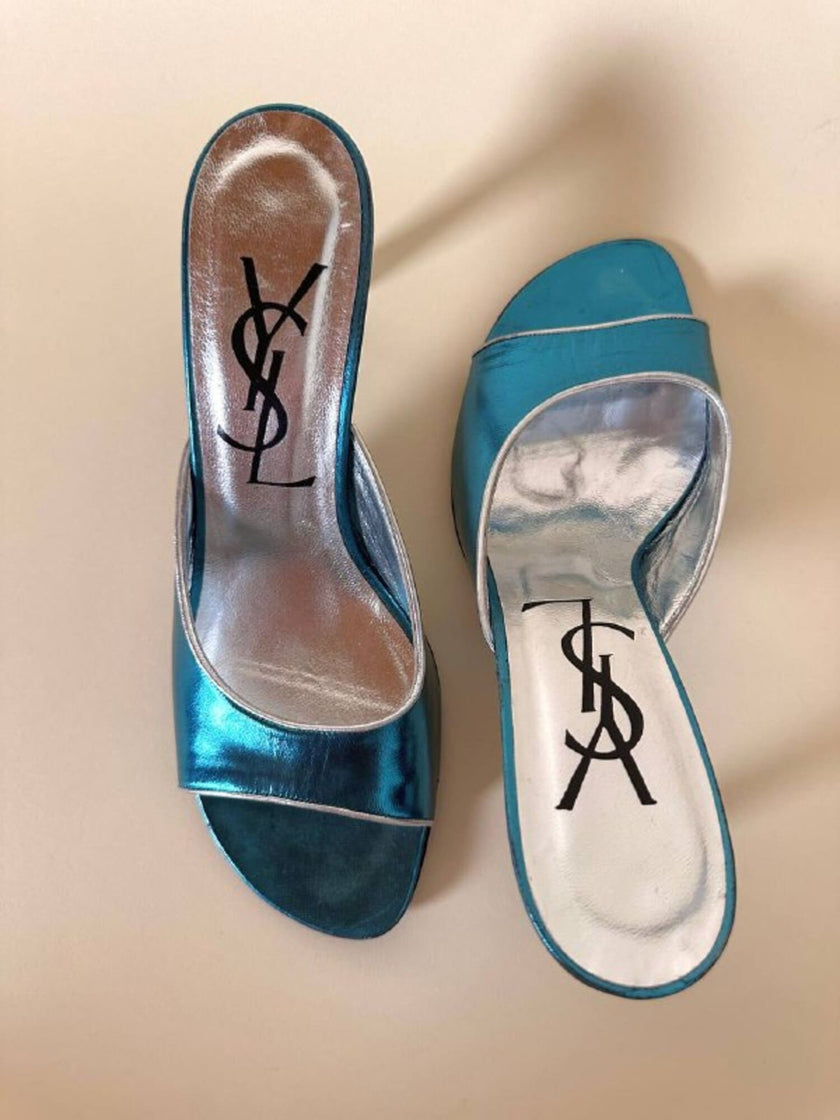 Sabot in laminato ottanio con piping argento “Yves Saint Laurent”