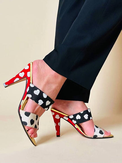 Sandali a due fasce in gros grain stampa cuori “Andrea Pifster Couture”