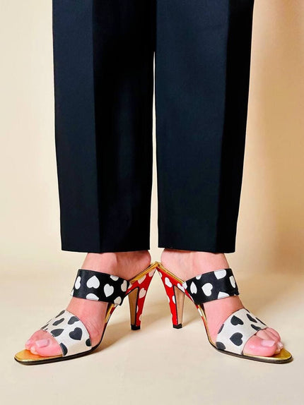 Sandali a due fasce in gros grain stampa cuori “Andrea Pifster Couture”