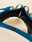 Sandali asimmetrici in raso verde petrolio “Yves Saint Laurent”