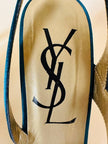 Sandali asimmetrici in raso verde petrolio “Yves Saint Laurent”