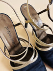 Scarpe in raso nero e pelle oro 