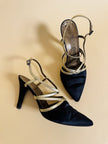 Scarpe in raso nero e pelle oro 