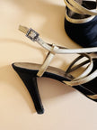 Scarpe in raso nero e pelle oro 
