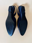 Slingback vintage Yves Saint Laurent blu notte con cuori gioiello dorati