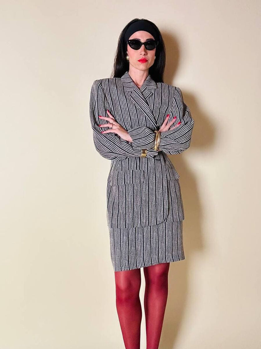 Tailleur a righe bianche e nere “Yves Saint Laurent”