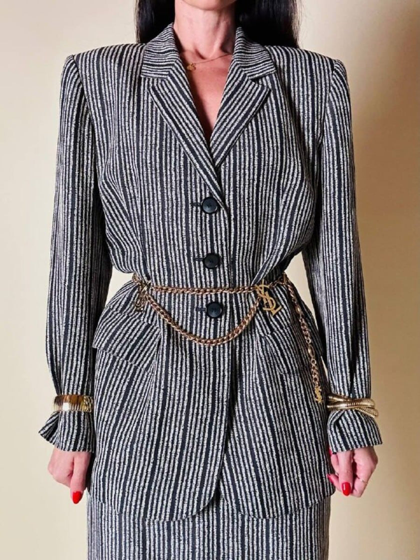 Tailleur a righe bianche e nere “Yves Saint Laurent”