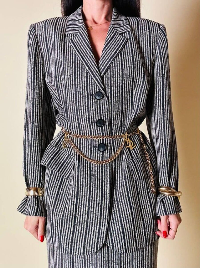 Tailleur a righe bianche e nere “Yves Saint Laurent”