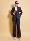 Tailleur “Genny” in rasato di lana misto cachemire color ebano fantasia finestrata