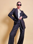 Tailleur “Genny” in rasato di lana misto cachemire color ebano fantasia finestrata