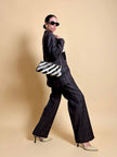 Tailleur “Genny” in rasato di lana misto cachemire color ebano fantasia finestrata