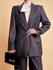 Tailleur “Genny” in rasato di lana misto cachemire color ebano fantasia finestrata