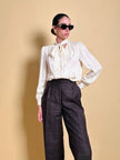 Tailleur “Genny” in rasato di lana misto cachemire color ebano fantasia finestrata