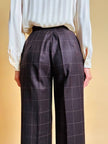 Tailleur “Genny” in rasato di lana misto cachemire color ebano fantasia finestrata