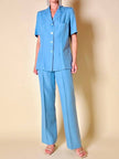 Tailleur sartoriale giacca/pantalone in seta grezza azzurro cielo