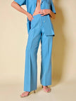 Tailleur sartoriale giacca/pantalone in seta grezza azzurro cielo