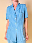 Tailleur sartoriale giacca/pantalone in seta grezza azzurro cielo