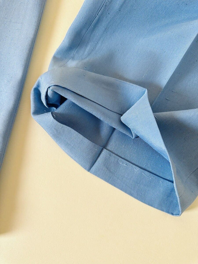 Tailleur sartoriale giacca/pantalone in seta grezza azzurro cielo