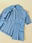 Tailleur sartoriale giacca/pantalone in seta grezza azzurro cielo