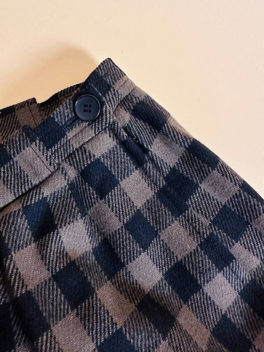 Tailleur “Yves Saint Laurent” in lana a scacchi neri e fango con riporti di velluto
