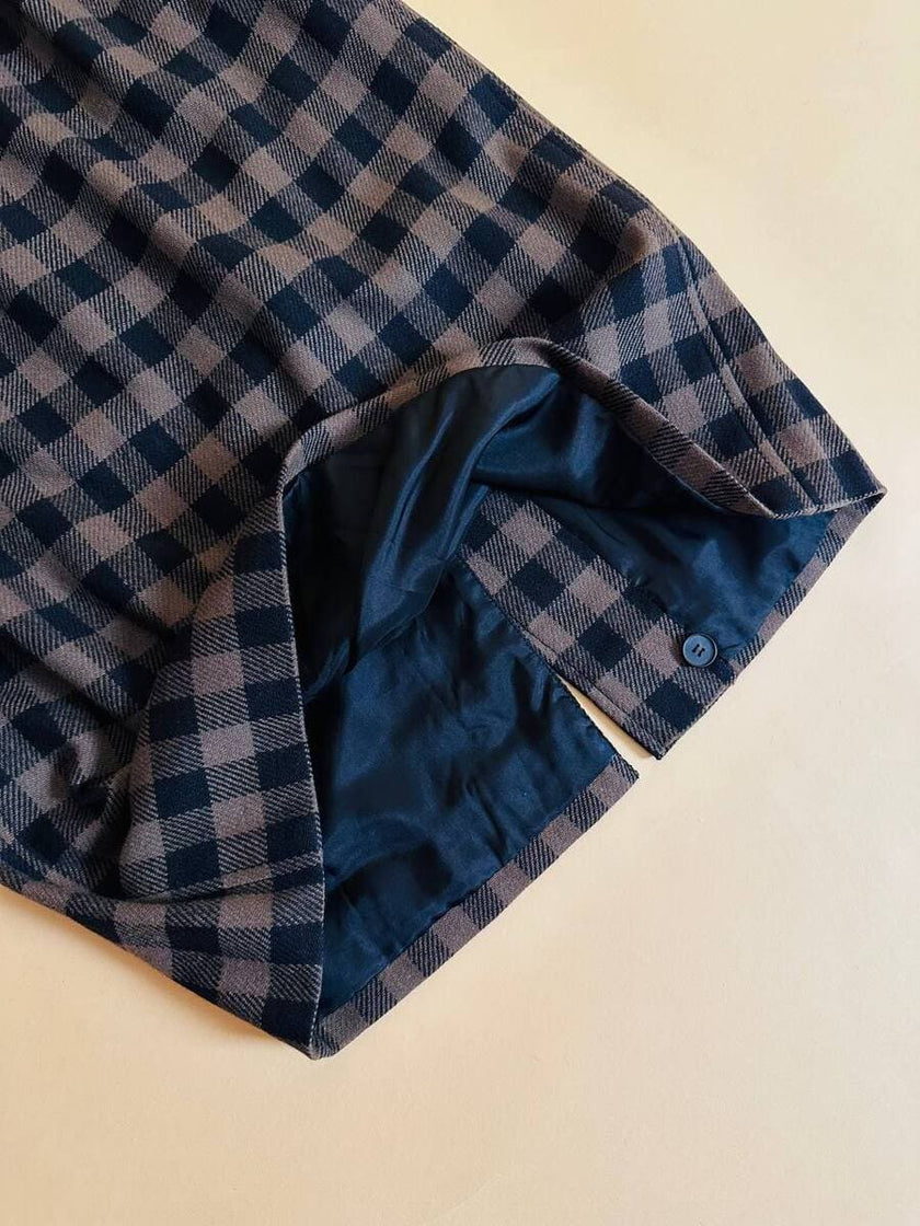 Tailleur “Yves Saint Laurent” in lana a scacchi neri e fango con riporti di velluto
